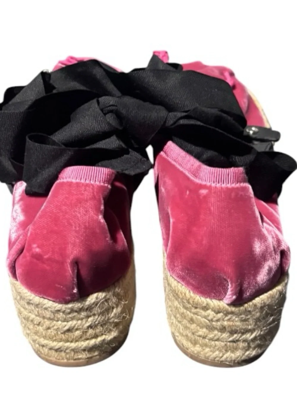 Miu Miu Pink Velvet Platform Double Buckle Espadrille Ballet Shoes